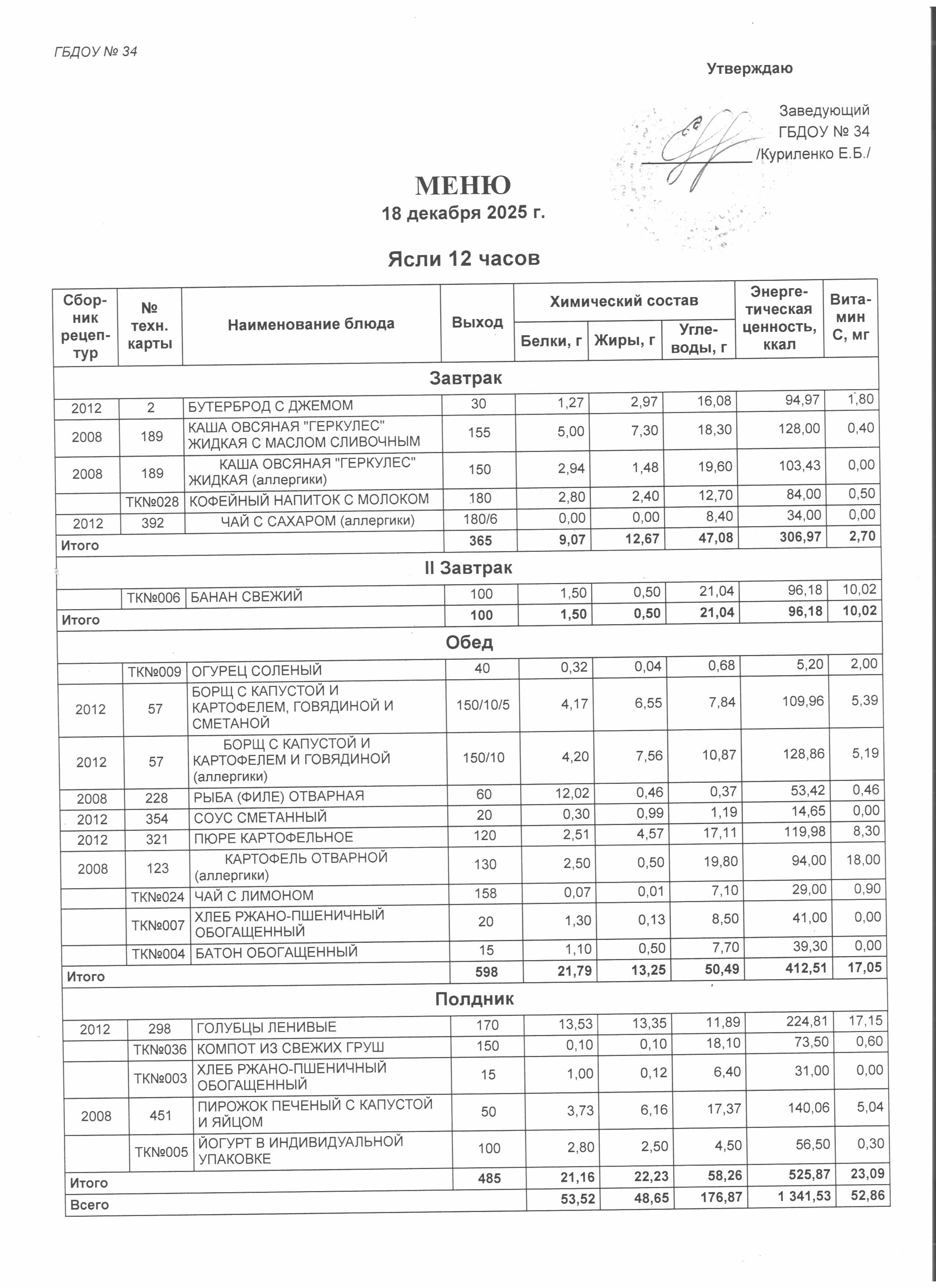 МЕНЮ ЯСЛИ 18.12